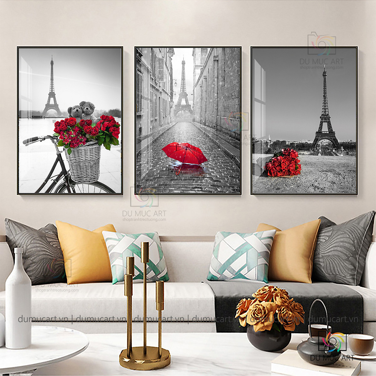 Tranh decor: Hoa hồng bên tháp Eiffel