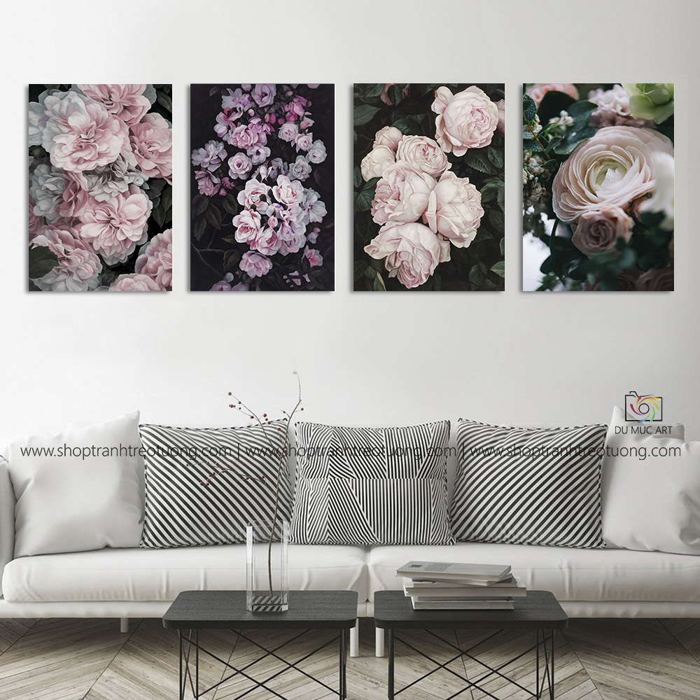Tranh decor: 4 hoa hồng vintage