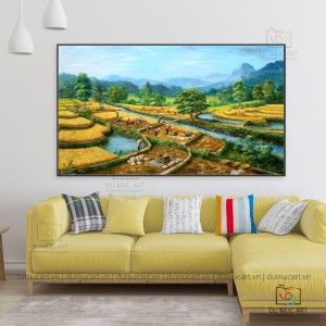 Tranh decor: Mùa gặt lúa vàng