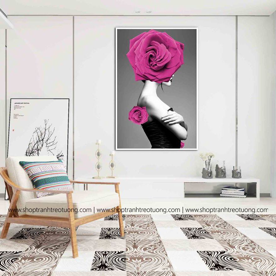 Tranh decor: Cô gái hoa hồng